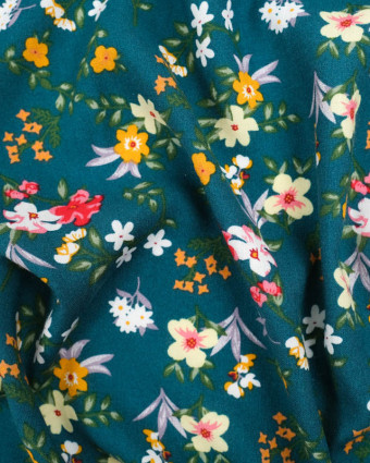 Viscose imprimé fleuri Manon vert - Mercerine