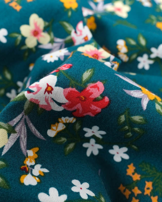 Viscose imprimé fleuri Manon vert - Mercerine