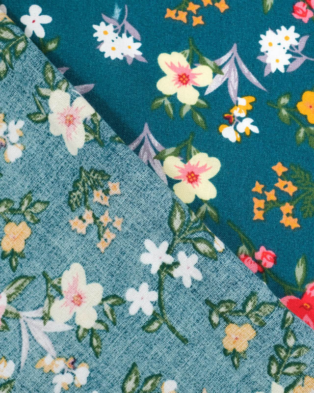Viscose imprimé fleuri Manon vert - Mercerine