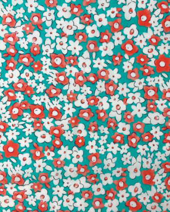 Popeline de Coton imprimé Fleur Aqua - En Ligne - Mercerine
