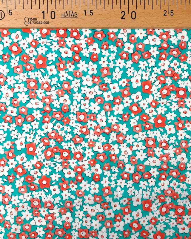 Popeline de Coton imprimé Fleur Aqua - En Ligne - Mercerine