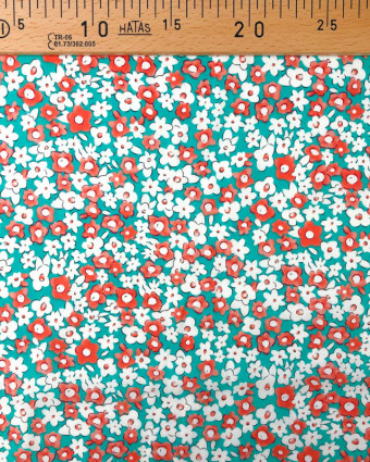 Popeline de Coton imprimé Fleur Aqua - En Ligne - Mercerine