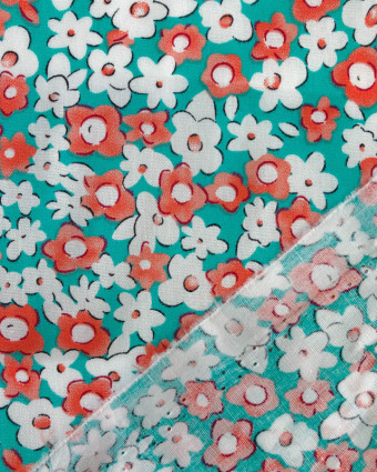 Popeline de Coton imprimé Fleur Aqua - En Ligne - Mercerine