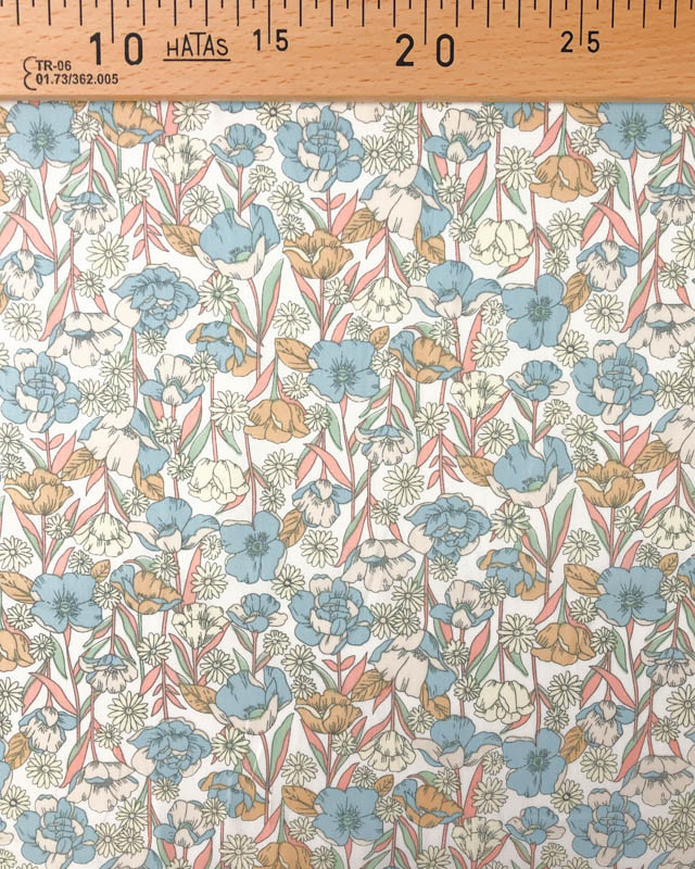 Coton imprimé Fleurs Bleu Pastel - Magasin de tissus - Mercerine