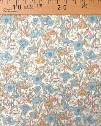 Coton imprimé Fleurs Bleu Pastel - Magasin de tissus - Mercerine