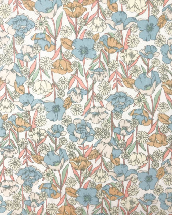 Coton imprimé Fleurs Bleu Pastel - Magasin de tissus - Mercerine