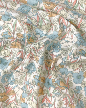 Popeline de Coton imprimé Fleurs Bleu Pastel - Mercerine