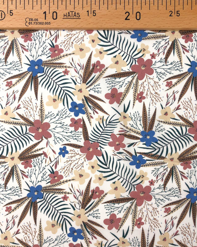 Tissu Popeline de Coton Feuillage Terra Fond Blanc - Mercerine