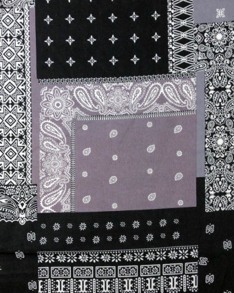 Tissu Popeline de Coton Foulard noir et gris - Mercerine