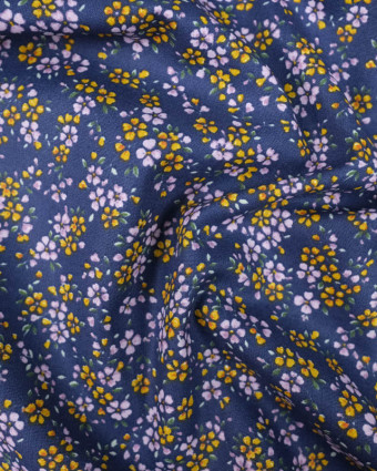 Popeline de coton petites fleurs fond bleu - Mercerine
