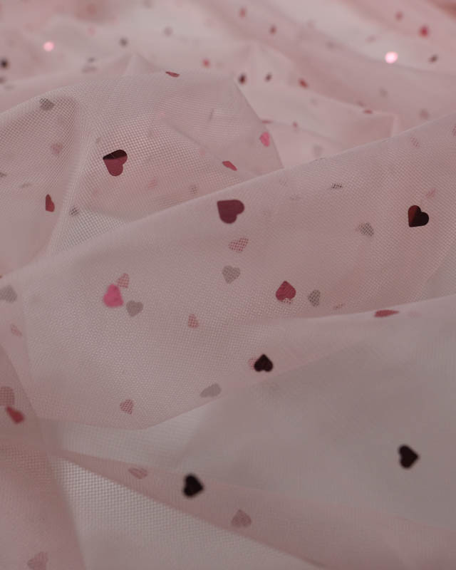 Tissu au mètre : Tulle Cœur Rose / Nouveauté - Mercerine