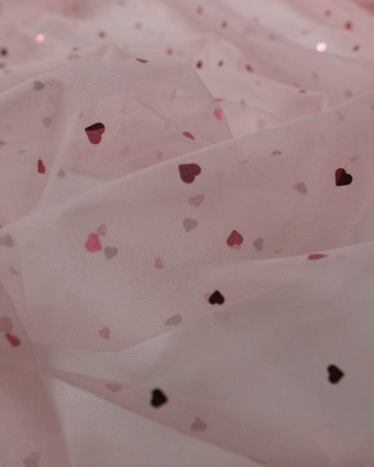 Tissu au mètre : Tulle Cœur Rose / Nouveauté - Mercerine