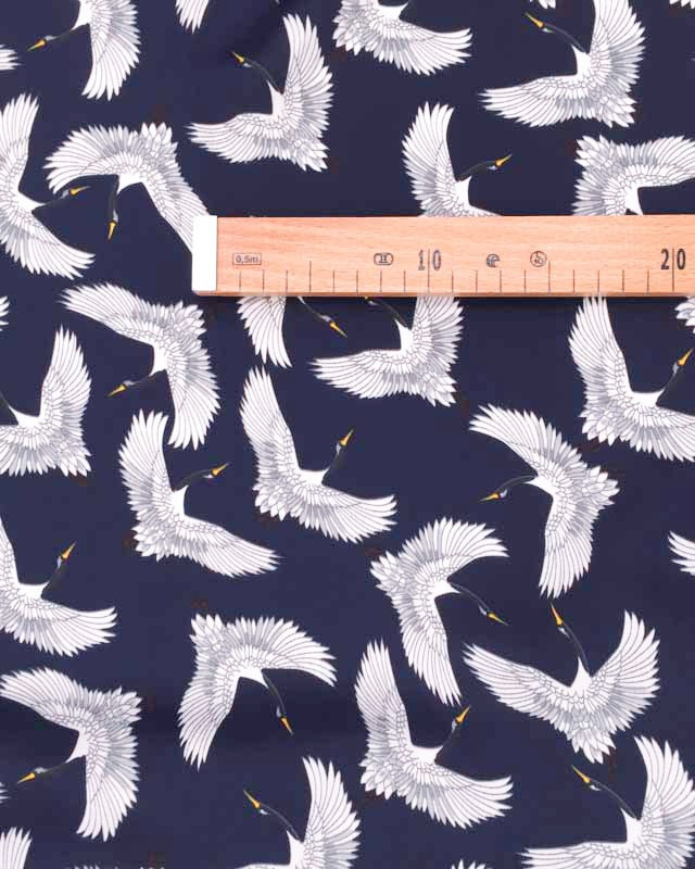 Tissu bleu satiné grues japonaises x10cm