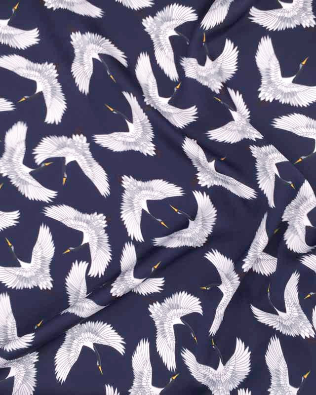 Tissu bleu satiné grues japonaises x10cm