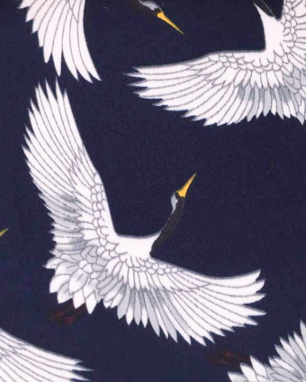 Tissu bleu satiné grues japonaises x10cm