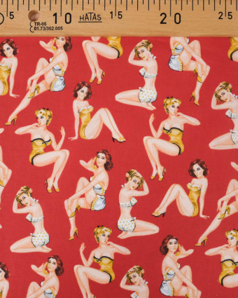 Tissu Coton Rouge Imprimé Pin-Up - Mercerine
