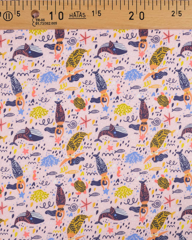 Tissu Coton Rose Imprimé Sirène - Mercerine
