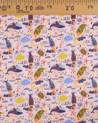 Tissu Coton Rose Imprimé Sirène - Mercerine