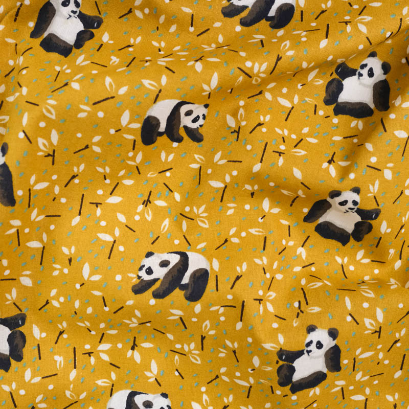Coton Jaune Imprimé Panda - Mercerine