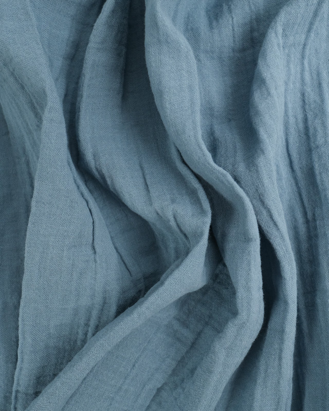 Double Gaze de coton Bleu Mer - Tissu bio  - Mercerine