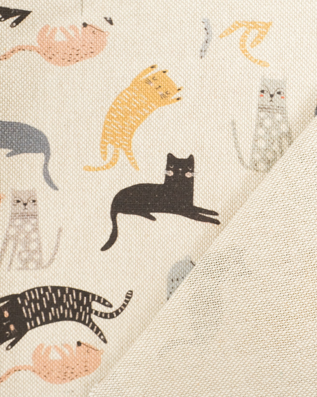 Tissu Aspect Lin Petits Chats  - Mercerine
