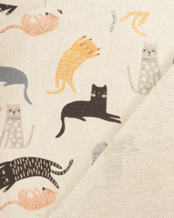 Tissu Aspect Lin Petits Chats  - Mercerine