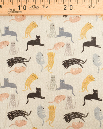 Tissu Aspect Lin Petits Chats  - Mercerine