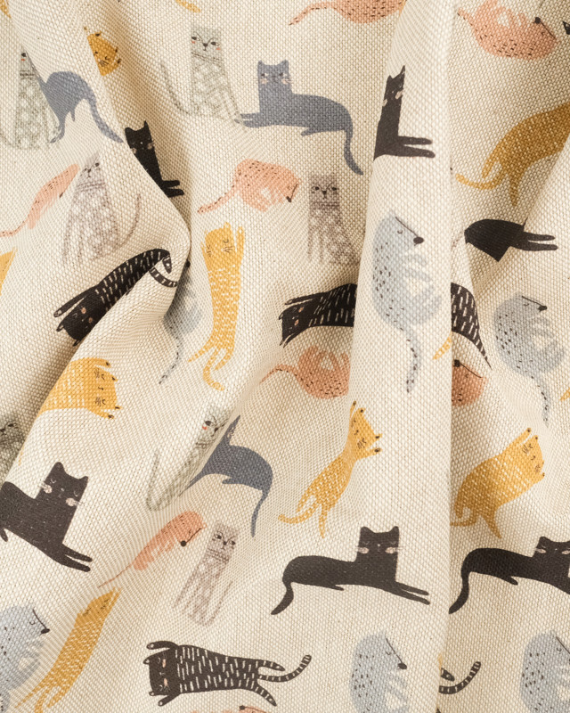 Tissu Aspect Lin Petits Chats  - Mercerine