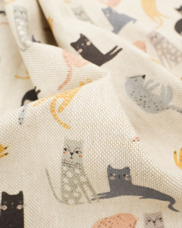 Tissu Aspect Lin Petits Chats  - Mercerine