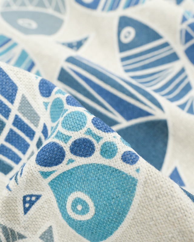 Coton Épais Aspect Lin Poisson Bleu  - Mercerine
