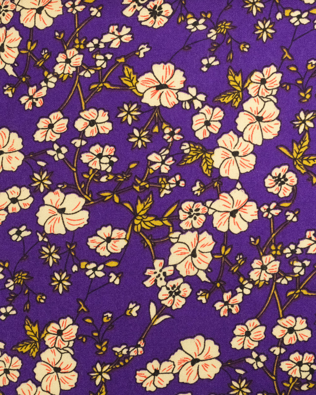 Tissu viscose au mètre : imprimé fleuri violet - Mercerine