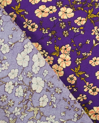 Tissu viscose au mètre : imprimé fleuri violet - Mercerine