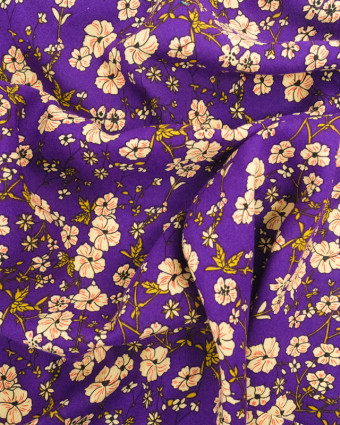 Tissu viscose au mètre : imprimé fleuri violet - Mercerine