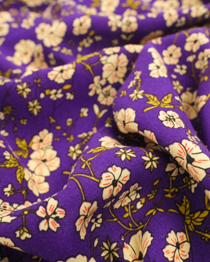 Tissu viscose fleuri violet Brigitte - Mercerine