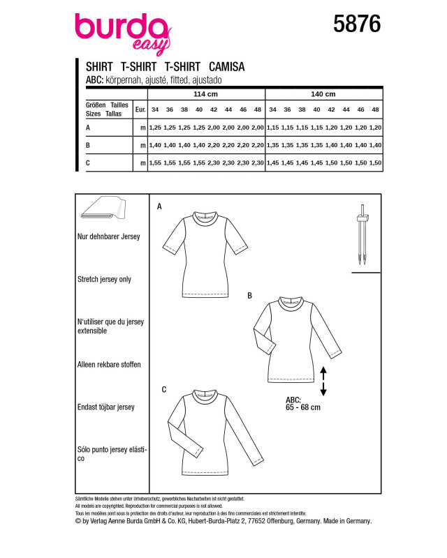 Patron T-shirt Burda 5876 - Mercerine
