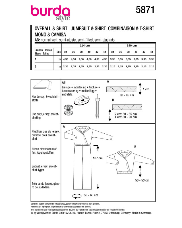 Patron Combinaison & T-shirt Burda 5871 - Mercerine
