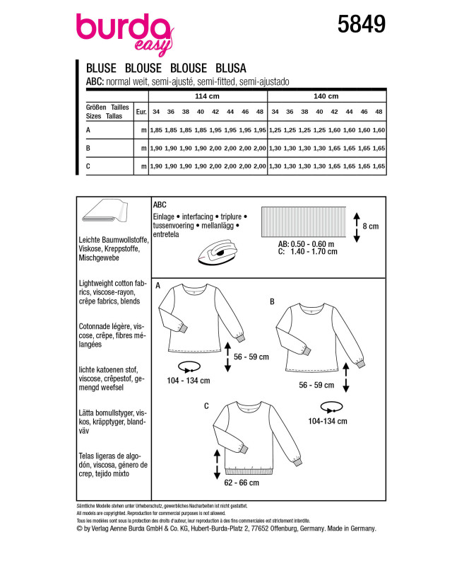 Patron Blouse Burda 5849 - Mercerine