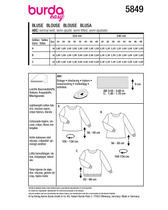 Patron Blouse Burda 5849 - Mercerine