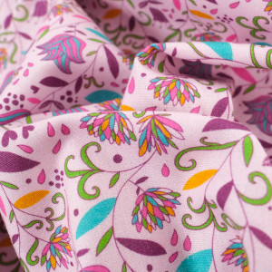 Tissu Coton motif fleuri Rose - Mercerine
