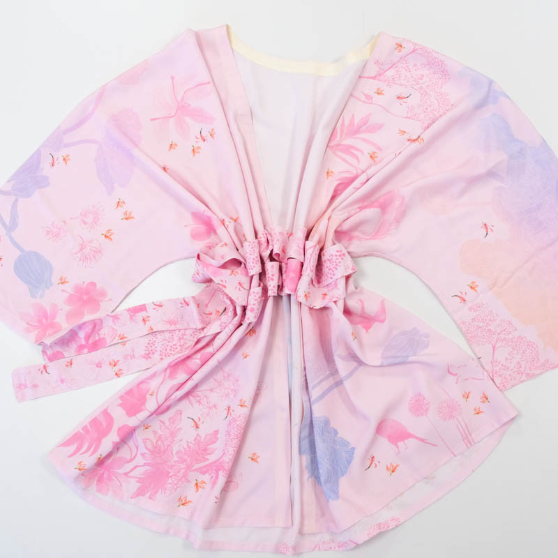 Kit tissu patron kimono fleurs rose - Mercerine