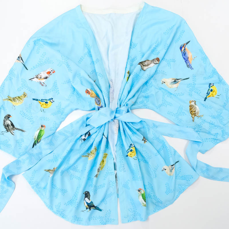 Kit tissu patron kimono oiseaux bleu - Mercerine