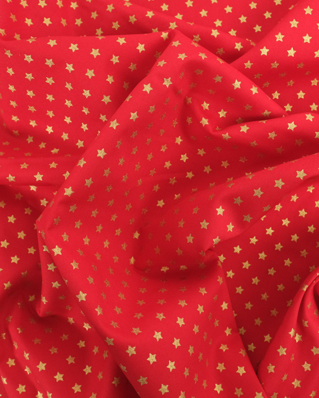 Tissu Popeline de Noël Rouge Etoile Oeko-Tex - Mercerine