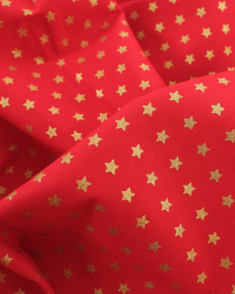 Tissu Popeline de Noël Rouge Etoile Oeko-Tex - Mercerine
