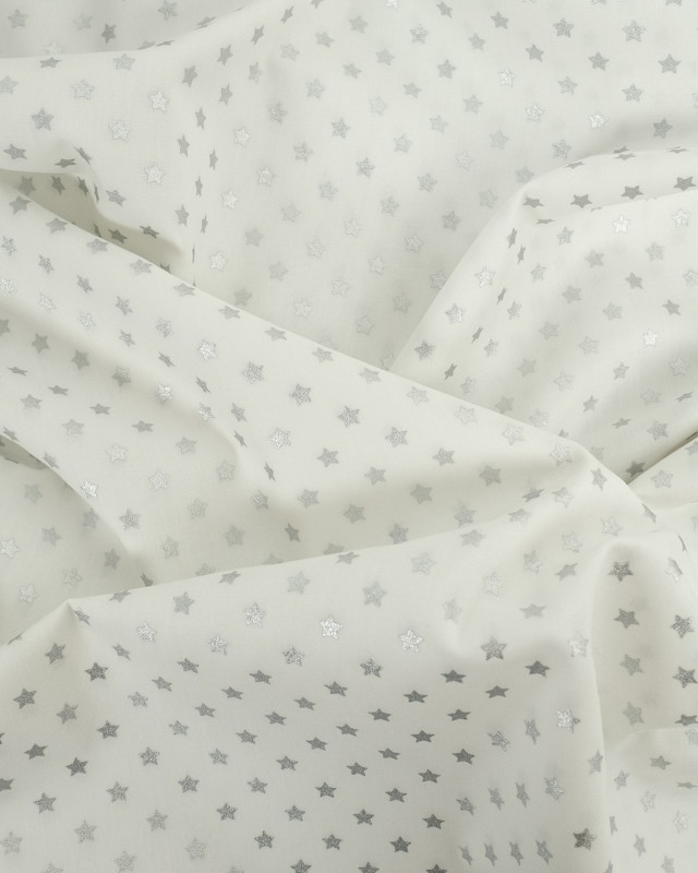 Tissu Popeline de Noël Blanc Etoile Argent Oeko-Tex  - Mercerine