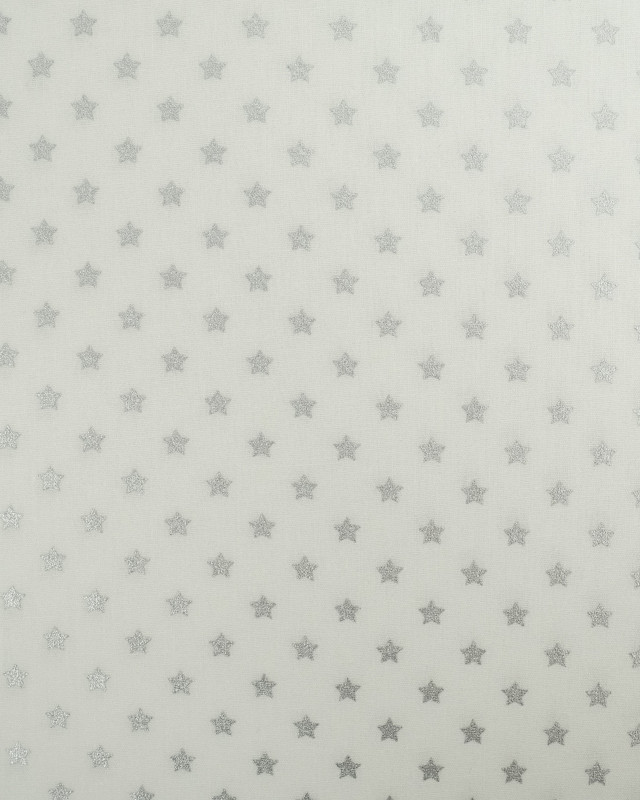 Tissu Popeline de Noël Blanc Etoile Argent Oeko-Tex  - Mercerine