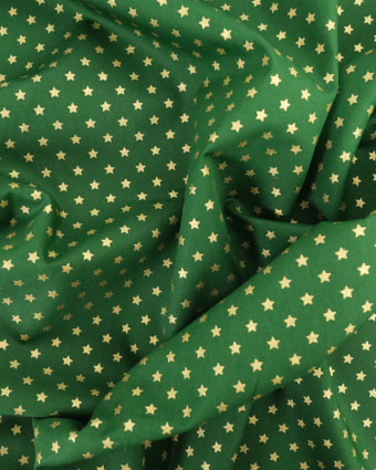 Tissu Popeline de Noël Vert Etoile Doré Oeko-Tex  - Mercerine