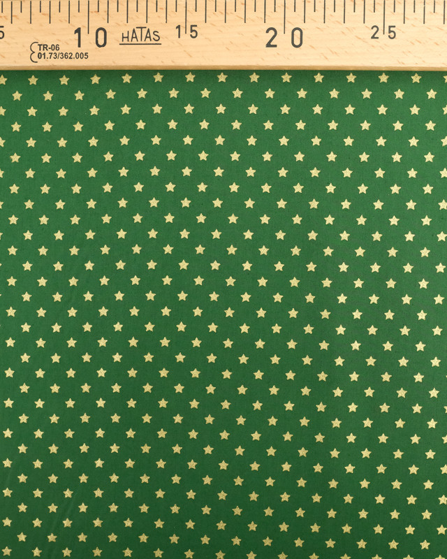 Tissu Popeline de Noël Vert Etoile Doré Oeko-Tex  - Mercerine