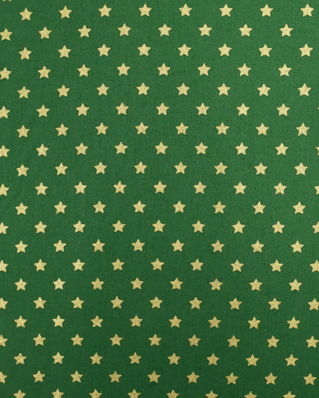 Tissu Popeline de Noël Vert Etoile Doré Oeko-Tex  - Mercerine