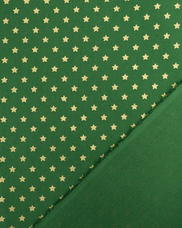 Tissu Popeline de Noël Vert Etoile Doré Oeko-Tex  - Mercerine