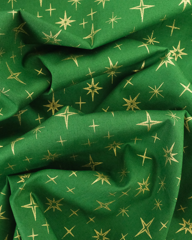 Tissu Popeline de Noël Vert Etoile Oeko-Tex - Mercerine